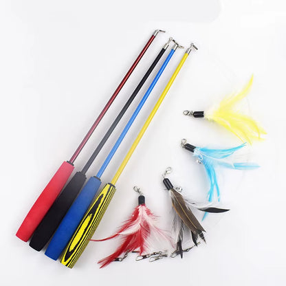 Retractable Cat Feather Wand Feather Teaser Cat Toy Stick Refill Interactive Catcher Teaser Cat Feather Funny Exercise Indoor