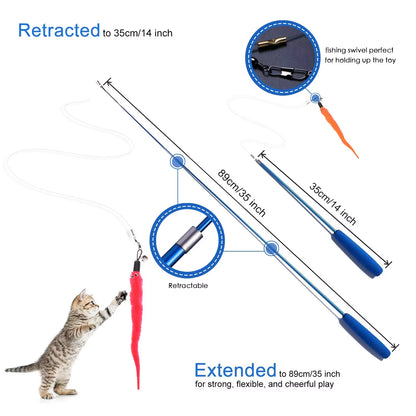 Retractable Cat Feather Wand Feather Teaser Cat Toy Stick Refill Interactive Catcher Teaser Cat Feather Funny Exercise Indoor