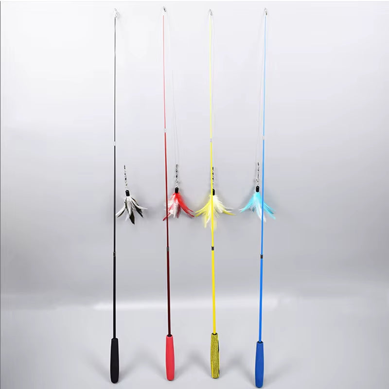 Retractable Cat Feather Wand Feather Teaser Cat Toy Stick Refill Interactive Catcher Teaser Cat Feather Funny Exercise Indoor