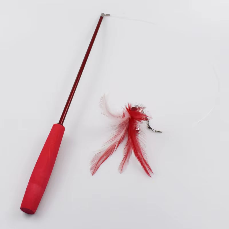 Retractable Cat Feather Wand Feather Teaser Cat Toy Stick Refill Interactive Catcher Teaser Cat Feather Funny Exercise Indoor
