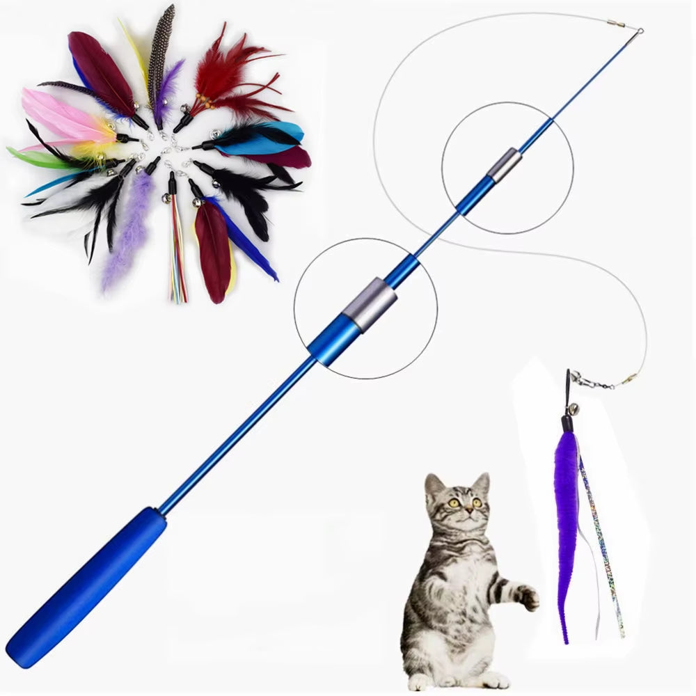 Retractable Cat Feather Wand Feather Teaser Cat Toy Stick Refill Interactive Catcher Teaser Cat Feather Funny Exercise Indoor